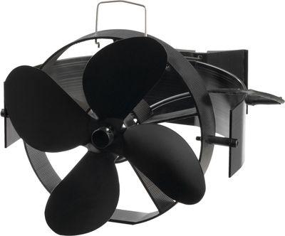 Ventilátor, krbový, s úchytom na dymovod a magnetom, poháňaný teplom, 4-lopatkový, čierny