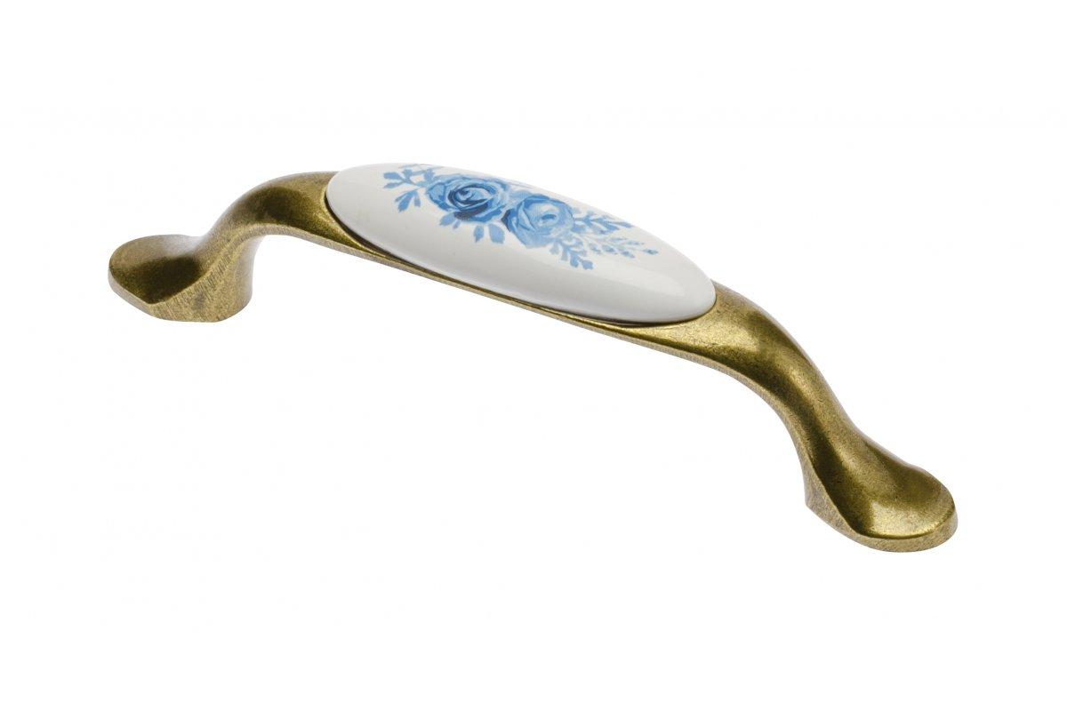 Úchytka Júlia 96mm porcelán modrá ruža