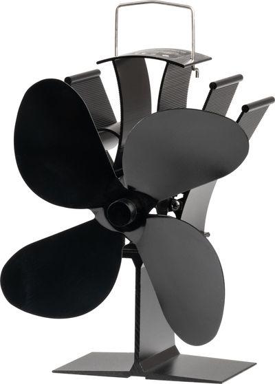 Ventilátor krbový, stojanový, poháňaný teplom, 4-lopatkový, čierny