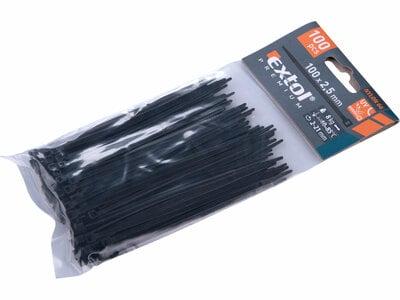 Pásky sťahovacie čierne, 2,5x100mm, 100ks, Ø22mm, 8kg, nylon PA66