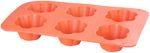Forma na pečenie, na 6 muffinov, silikón, vzor kvet, červená, 28,6x17,2 cm