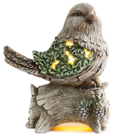 Dekorácia Vianoce, Sýkorka na kmeni, 9 LED, 3xAAA, keramika, 22x21,50x40 cm