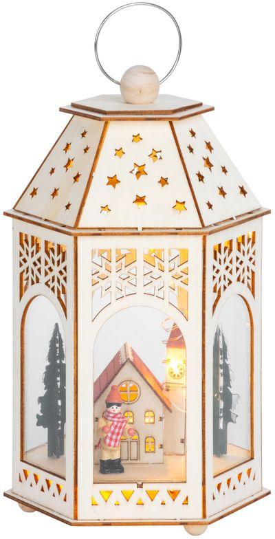 Lampáš Vianoce, Drevená dedinka, 9x LED, teplá biela, 16,5x14x30 cm