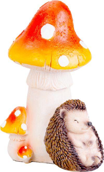 Dekorácia Ježko pod hubou, polyresin, 13,3x11x19,2 cm