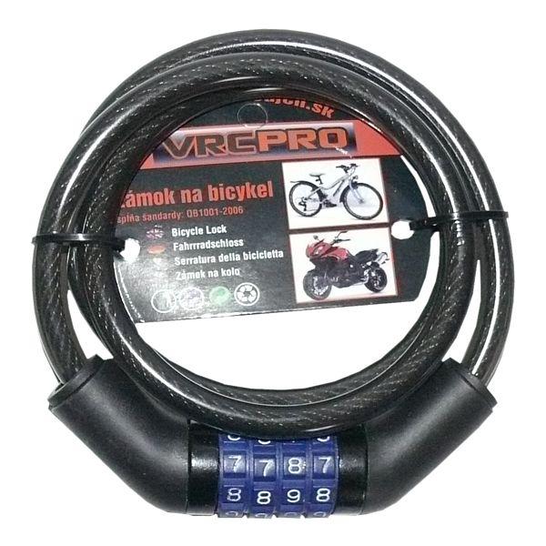 Káblový zámok, 8x1000mm, špirálový, na kód na bicykel, skúter, motorku VRCPRO