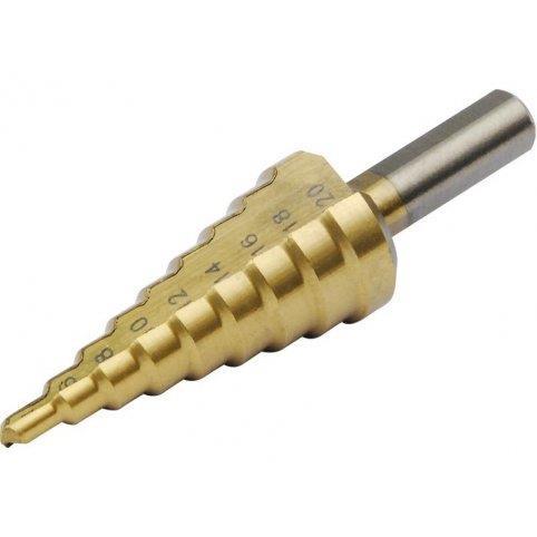 Vrták stupňovitý TiN, Ø4-20mm, stupňovanie 2mm, 9 otvorov