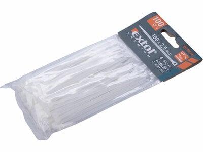 Pásky sťahovacie biele 2,5x100mm, 100ks, Ø22mm, 8kg, nylon PA66