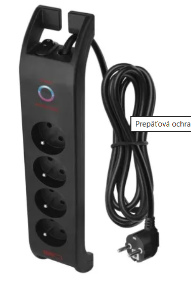 Prepäťová ochrana 1800J – 4 zásuvky, 2m, čierna