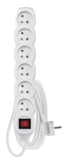 Predlžovací kábel 3 m / 6 zásuviek / s vypínačom / biely / PVC / 1 mm2