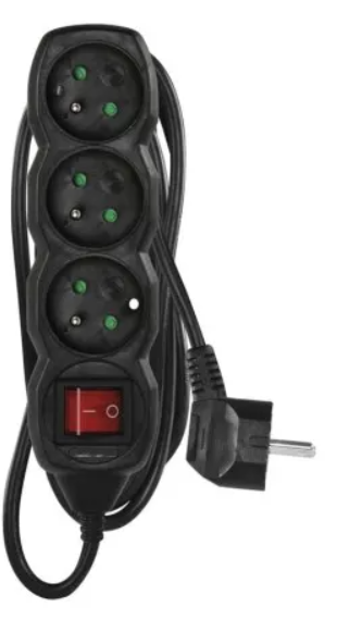 Predlžovací kábel 2 m / 3 zásuvky / s vypínačom / čierny / PVC / 1 mm2