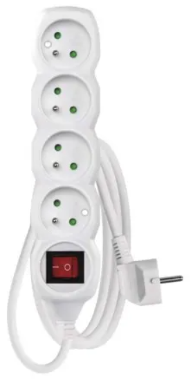 Predlžovací kábel 2 m / 4 zásuvky / s vypínačom / biely / PVC / 1 mm2
