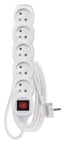 Predlžovací kábel 3 m / 5 zásuviek / s vypínačom / biely / PVC / 1 mm2