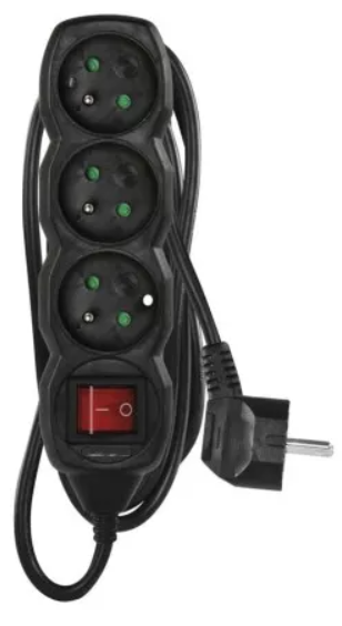 Predlžovací kábel 3 m / 3 zásuvky / s vypínačom / čierny / PVC
