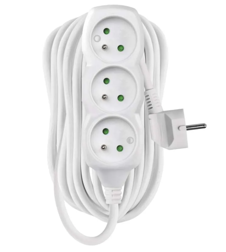 Predlžovací kábel 10 m / 3 zásuvky / biely / PVC