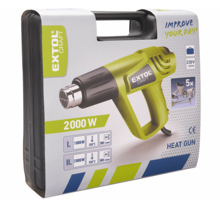 Pištoľ teplovzdušná, príkon 2000W, kufor, EXTOL CRAFT