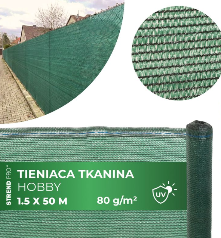 Tkanina tieniaca HOBBY.NET 1,5x50 m, HDPE, UV, 80 g/m2, 85% zelená