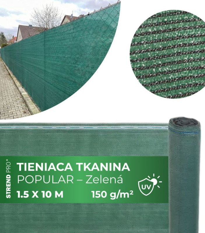 Tkanina tieniaca POPULAR.NET 1,5x10 m, HDPE, UV, 150 g/m2, 90% zelená